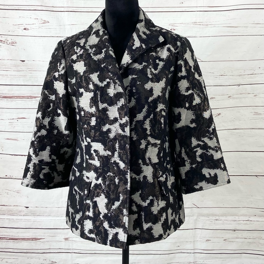 Lafayette 148 New York Blazer Womens Sz 8 Gray/Brown Tweed 3/4 Sleeve Wool Blend